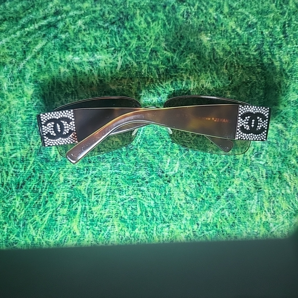 CHANEL Black and Silver Embellished Sunglasses - Picture 1 of 9